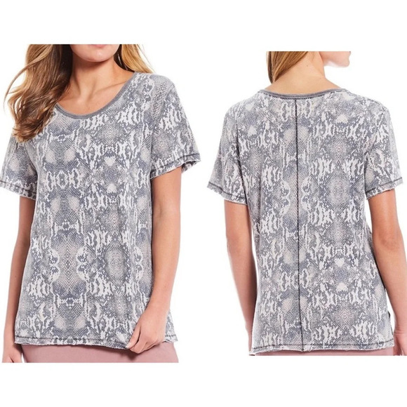 Free People Black Combo Snake Short Sleeve Top Size S - Picture 1 of 10